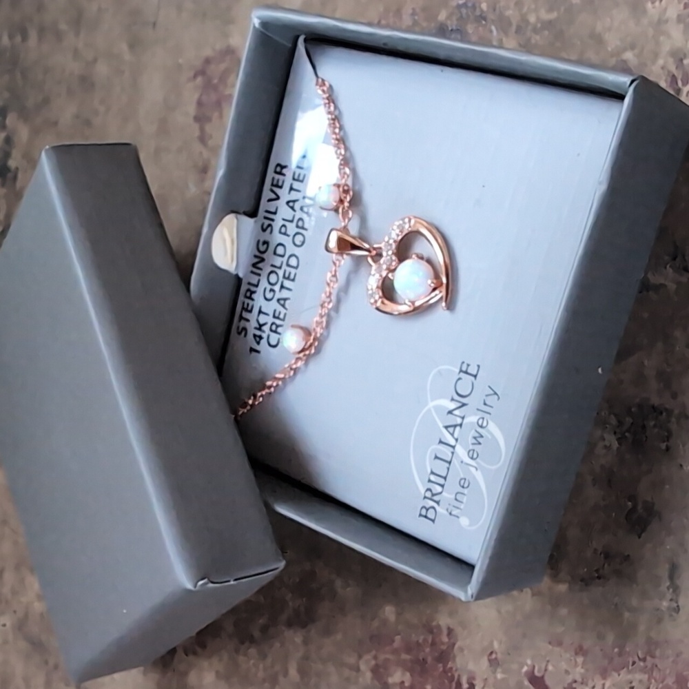 Brilliance Fine Jewelry rose gold plated opal necklace and earrings set - Picture 6 of 6